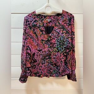 ANNE KLEIN – Silk Multicolor Blouse (14) – Black / Pink / Multicolor